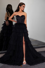 Load image into Gallery viewer, Strapless Slit Prom Gown with Corset Bodice