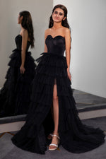 Load image into Gallery viewer, Strapless Slit Prom Gown with Corset Bodice