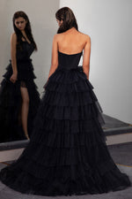 Load image into Gallery viewer, Strapless Slit Prom Gown with Corset Bodice