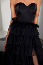 Load image into Gallery viewer, Strapless Slit Prom Gown with Corset Bodice