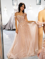 Load image into Gallery viewer, Off the Shoulder Beaded Prom Dress