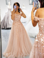 Load image into Gallery viewer, Off the Shoulder Beaded Prom Dress