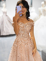 Load image into Gallery viewer, Off the Shoulder Beaded Prom Dress