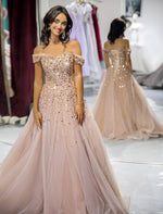 Load image into Gallery viewer, Off the Shoulder Beaded Prom Dress