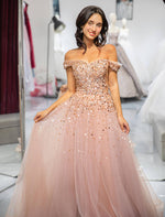 Load image into Gallery viewer, Off the Shoulder Beaded Prom Dress