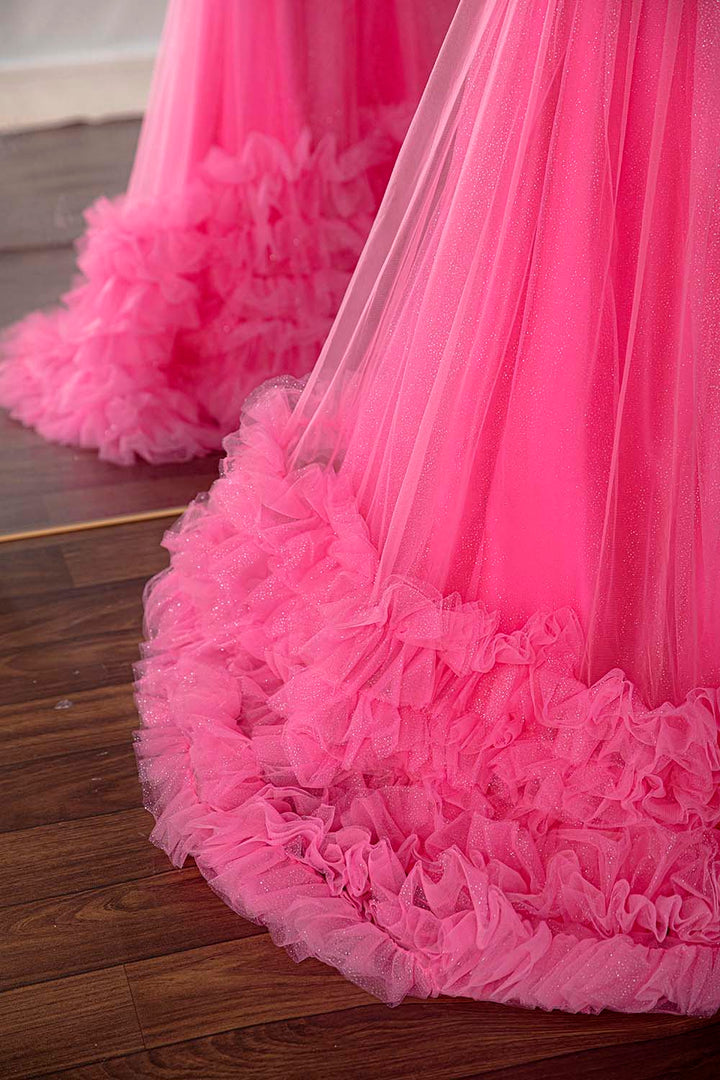 Pink Strapless Prom Gown
