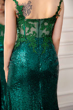 Load image into Gallery viewer, Dark Green Slit Prom Dress with Sequin