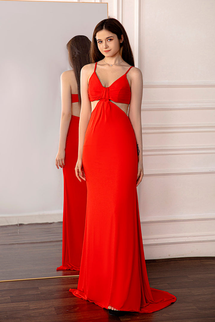 Open Back Red Prom Dress