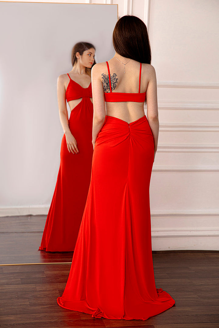Open Back Red Prom Dress