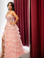Load image into Gallery viewer, Tiered Corset Side Slit Prom Dress
