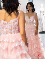 Load image into Gallery viewer, Tiered Corset Side Slit Prom Dress