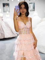 Load image into Gallery viewer, Tiered Corset Side Slit Prom Dress