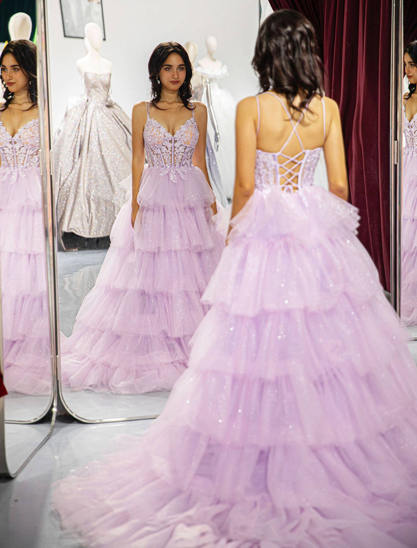 Lilac Ruffle Prom Dress
