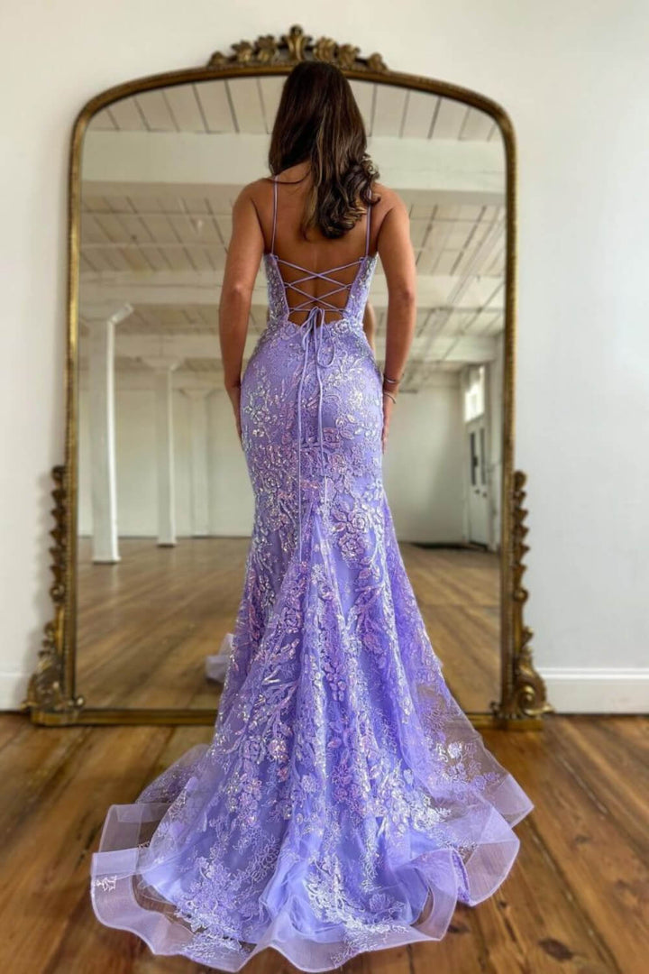 Appliques Mermaid Lavender Prom Dress