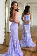 Load image into Gallery viewer, Appliques Mermaid Lavender Prom Dress
