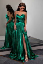 Load image into Gallery viewer, Metallic Strapless Prom Dress with Ruched Bodice