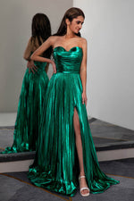 Load image into Gallery viewer, Metallic Strapless Prom Dress with Ruched Bodice