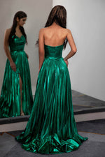 Load image into Gallery viewer, Metallic Strapless Prom Dress with Ruched Bodice