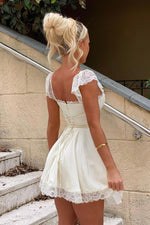Load image into Gallery viewer, Ruched Bust Ruffle White Dress
