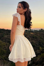 Load image into Gallery viewer, Ruched Bust Ruffle White Dress