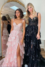 Load image into Gallery viewer, Slit Ruffle Prom Dress with Sequin