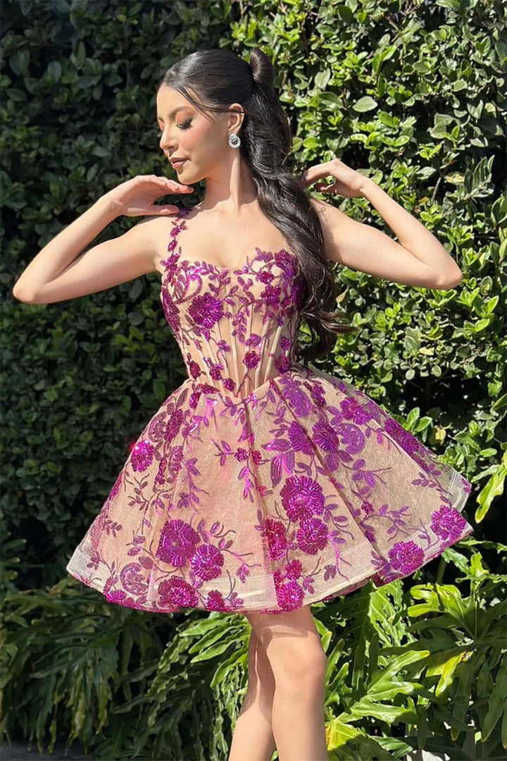 A-Line Sheer Corset Bodice Homecoming Dress
