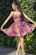 Load image into Gallery viewer, A-Line Sheer Corset Bodice Homecoming Dress