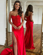 Load image into Gallery viewer, Slit Strapless Corset Prom Dress
