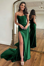 Load image into Gallery viewer, Slit Strapless Corset Prom Dress
