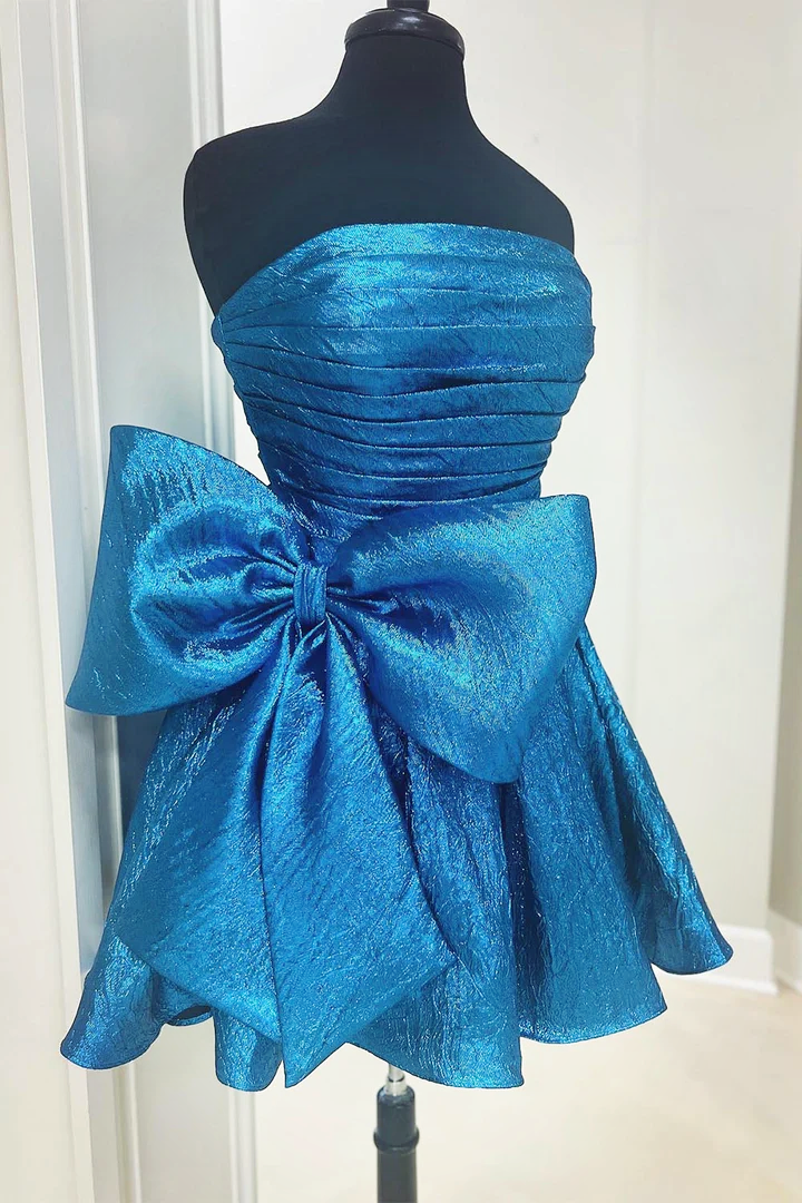 Strapless Brocade Homecoming Dress with Bow
