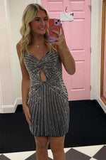 Load image into Gallery viewer, Shiny Beads Homecoming Dress with Keyhole