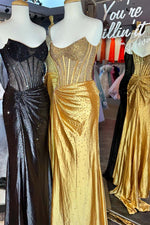 Load image into Gallery viewer, Strapless Corset Beaded Prom Dress with Slit