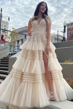Load image into Gallery viewer, Ruffle Tiered Slit Prom Dress