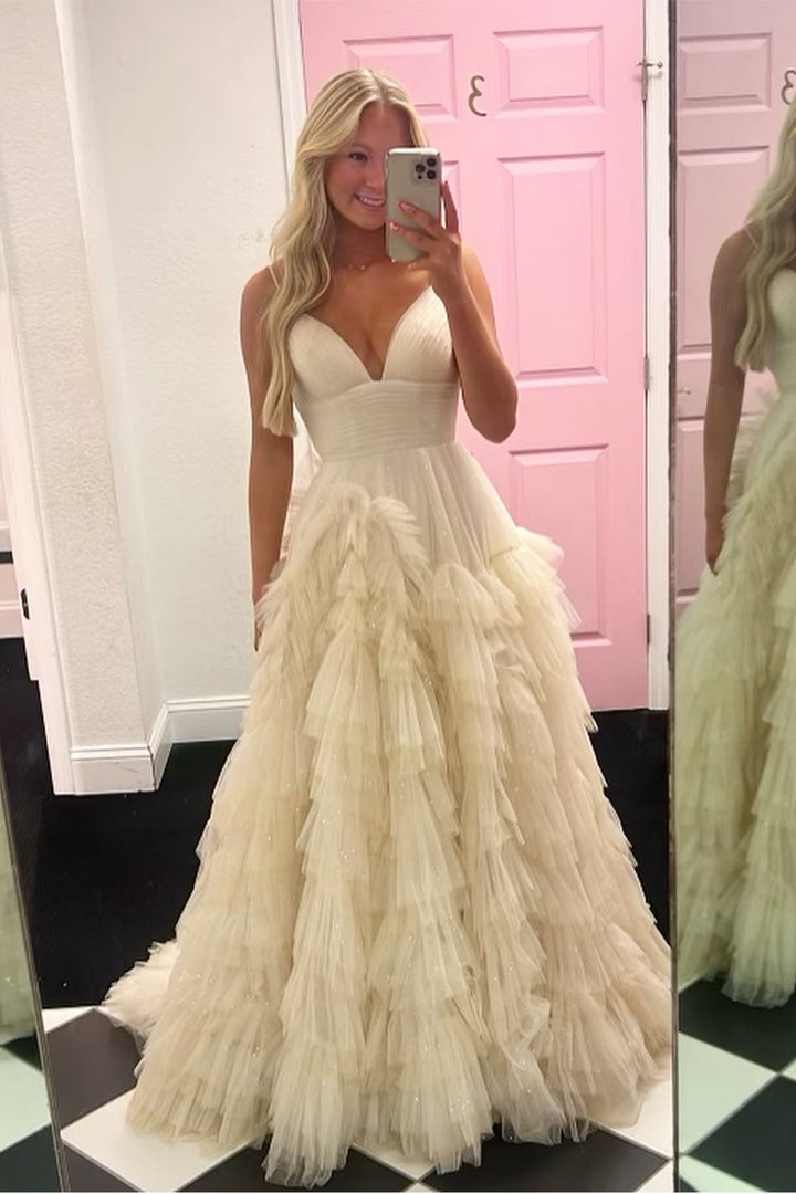 A-Line Tulle Ruffled Prom Dress