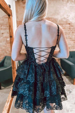 Load image into Gallery viewer, A-Line Corset Bodice Tiered Homecoming Dress with Sequin