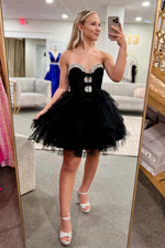 Load image into Gallery viewer, Strapless Tiered Tulle Homecoming Dress with Keyholes