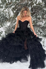 Load image into Gallery viewer, Strapless Corset Bodice Black Prom Dress