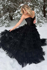 Load image into Gallery viewer, Strapless Corset Bodice Black Prom Dress