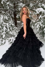 Load image into Gallery viewer, Strapless Corset Bodice Black Prom Dress