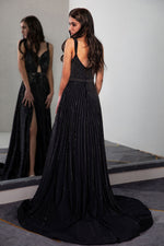 Load image into Gallery viewer, Beaded Slit Prom Dress with Keyhole