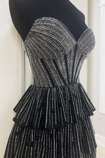 Load image into Gallery viewer, Black Strapless Beads Homecoming Dress