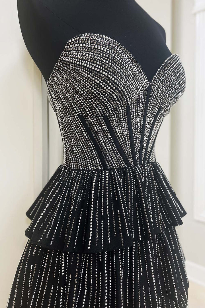 Black Strapless Beads Homecoming Dress