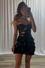 Load image into Gallery viewer, Ruffle Strapless Cut-outs Homecoming Dress
