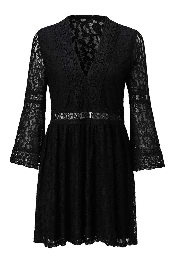 Lace V-Neck Mini Dress with Sleeves
