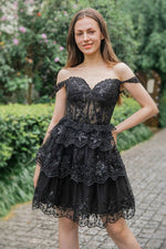 Load image into Gallery viewer, A-Line Lace Tiered Corset Homecoming Dress