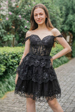 Load image into Gallery viewer, A-Line Lace Tiered Corset Homecoming Dress
