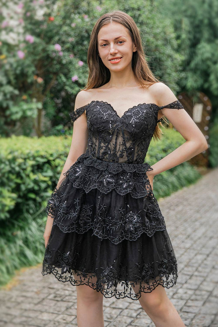 A-Line Lace Tiered Corset Homecoming Dress