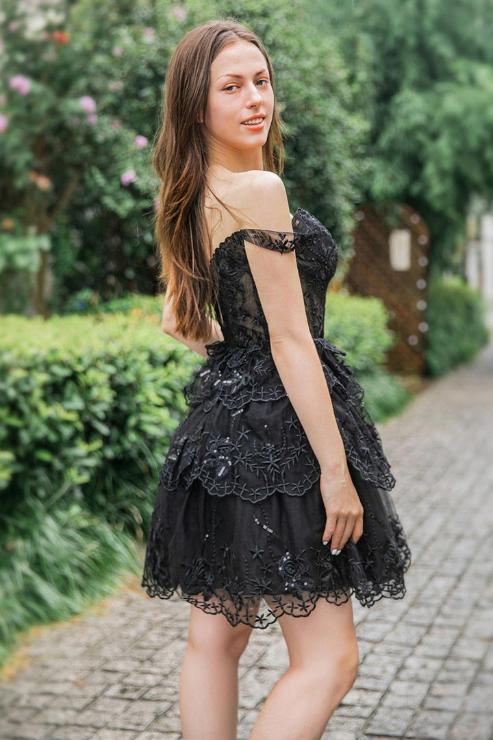 A-Line Lace Tiered Corset Homecoming Dress