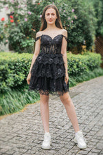 Load image into Gallery viewer, A-Line Lace Tiered Corset Homecoming Dress