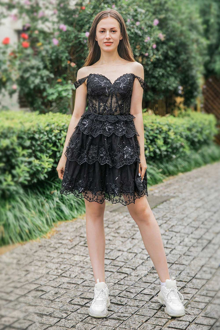 A-Line Lace Tiered Corset Homecoming Dress